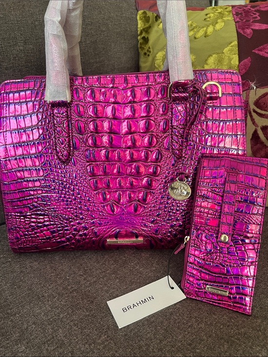 Brahmin Handbags - BRAHMIN Voltage Violet Small Finley Satchel with matching Credit Card Wallet NWT